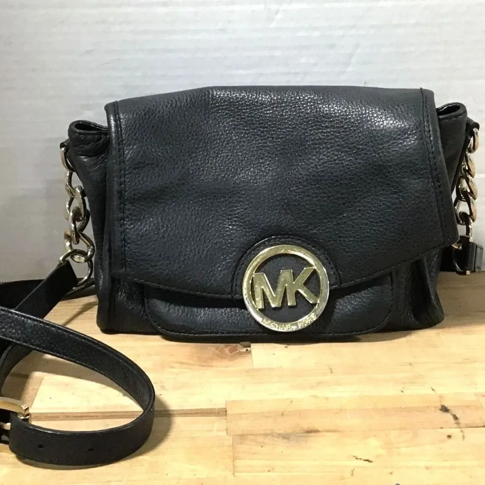 Michael Kors Fulton Black Leather Crossbody Handbag